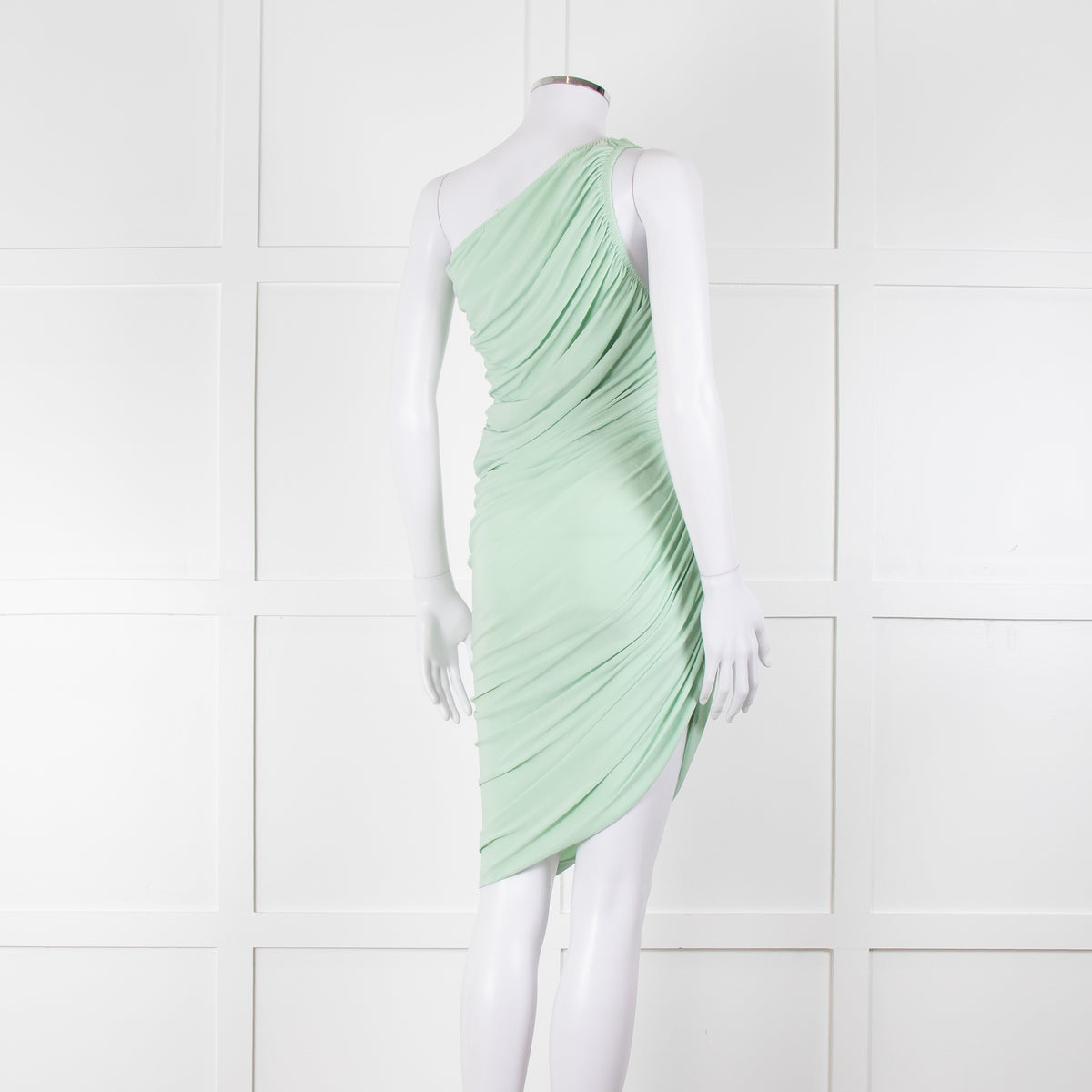 Norma Kamali Pistachio One Shoulder Ruched Dress