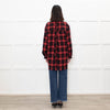 Pinko Red Black Tartan Beaded Collar Shirt
