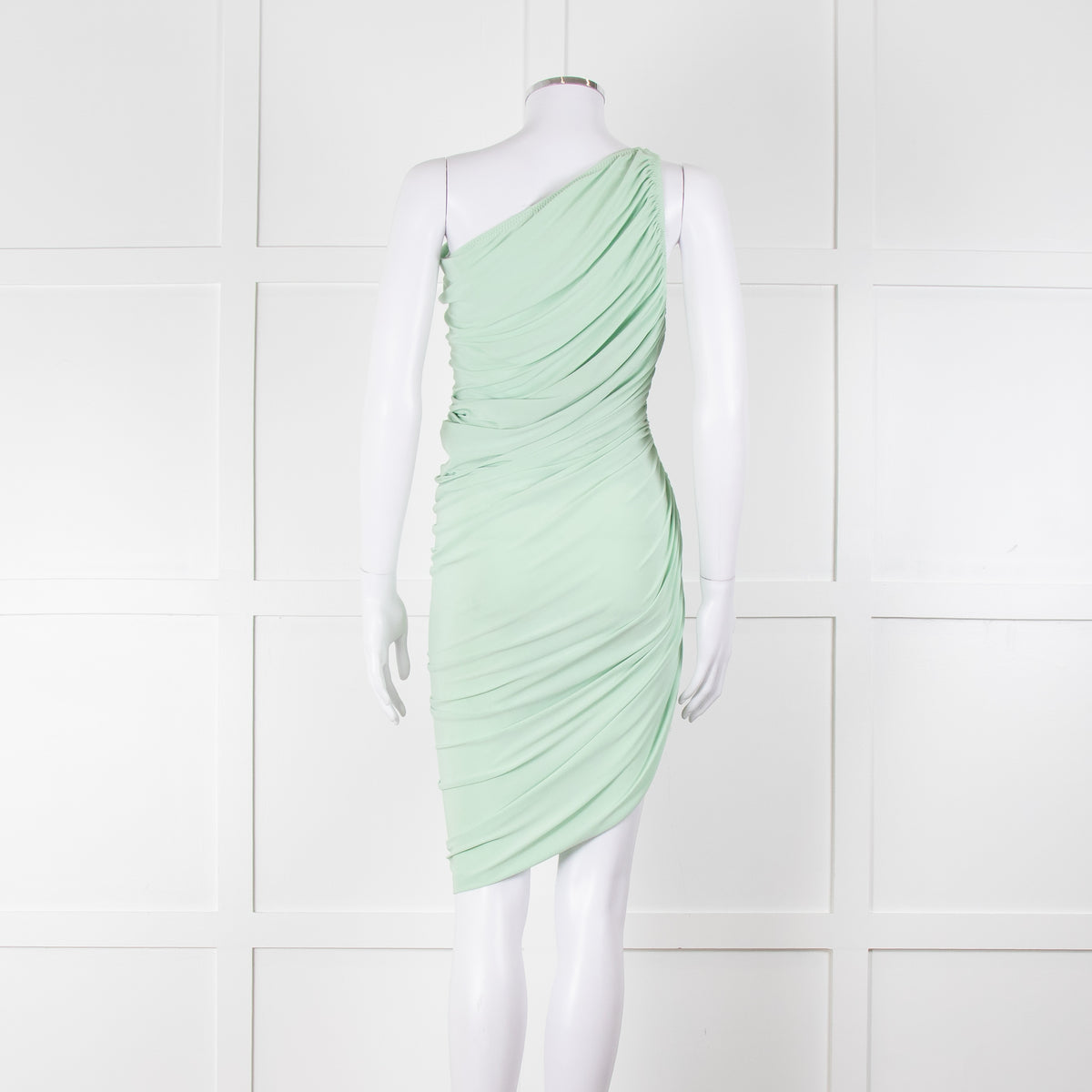 Norma Kamali Pistachio One Shoulder Ruched Dress