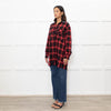 Pinko Red Black Tartan Beaded Collar Shirt