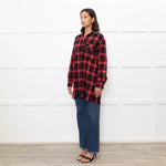 Pinko Red Black Tartan Beaded Collar Shirt
