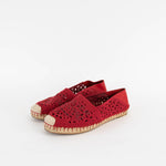 Valentino Red Cloth Broderie Anglaise Flat Espadrilles