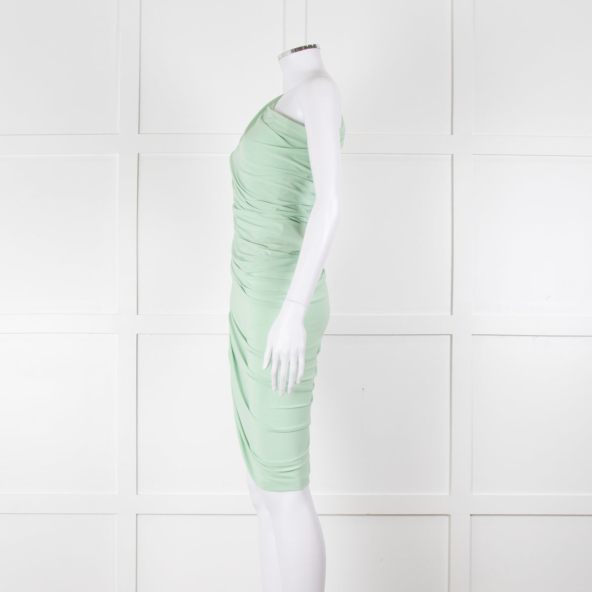 Norma Kamali Pistachio One Shoulder Ruched Dress