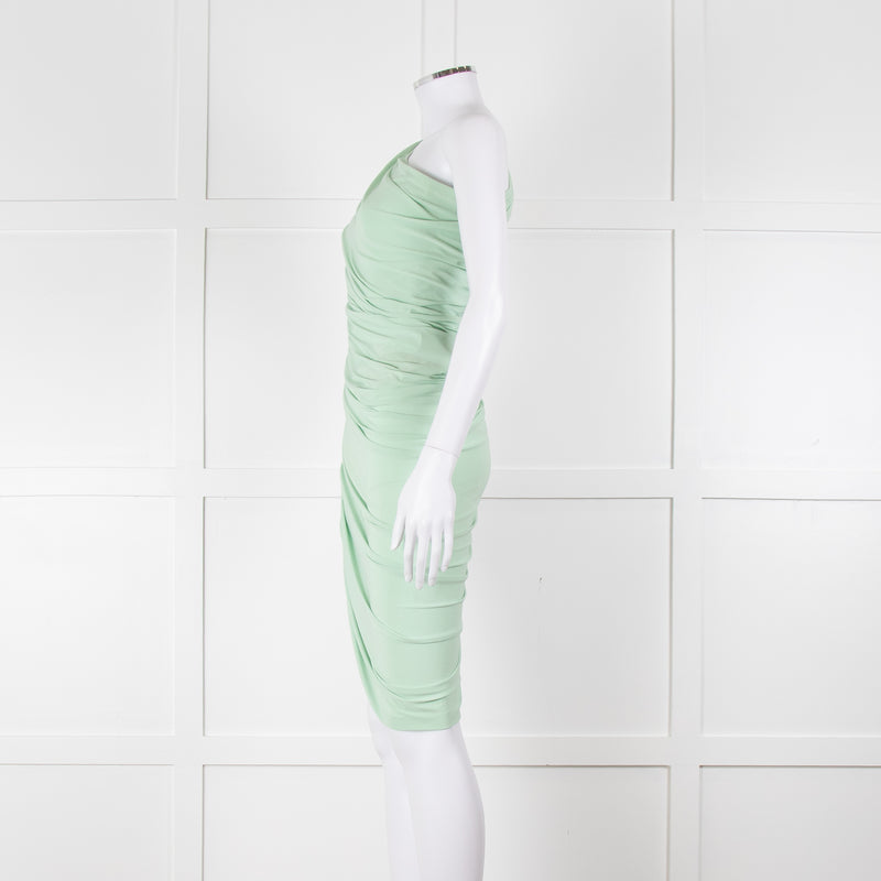 Norma Kamali Pistachio One Shoulder Ruched Dress