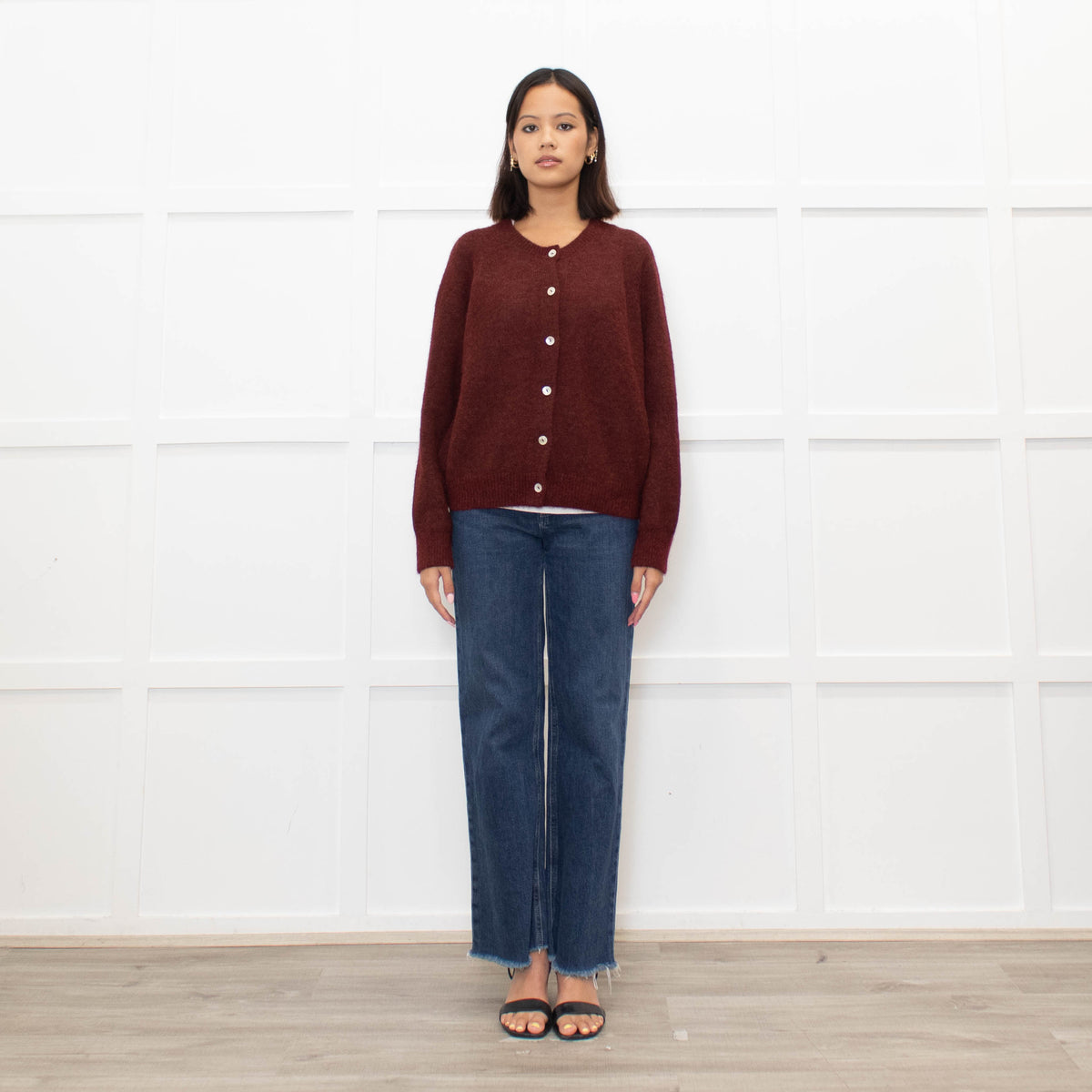 Doen Burgundy Alpaca Wool Blend Cardigan