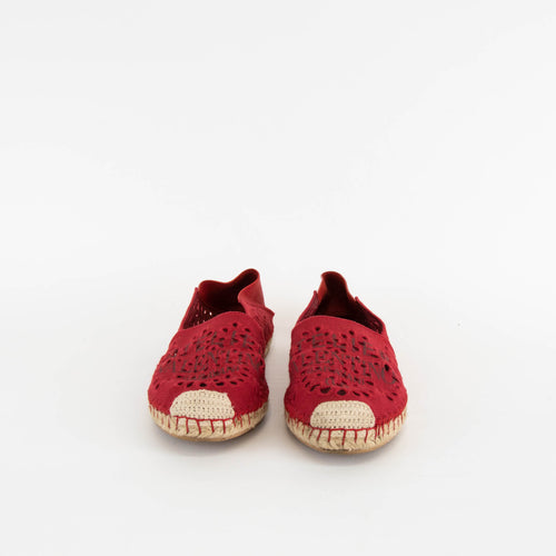 Valentino Red Cloth Broderie Anglaise Flat Espadrilles