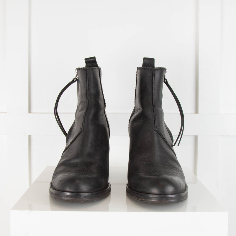 Acne Studios Black Leather Short Boots With Side Zip