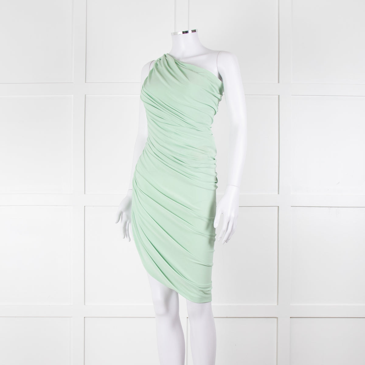 Norma Kamali Pistachio One Shoulder Ruched Dress