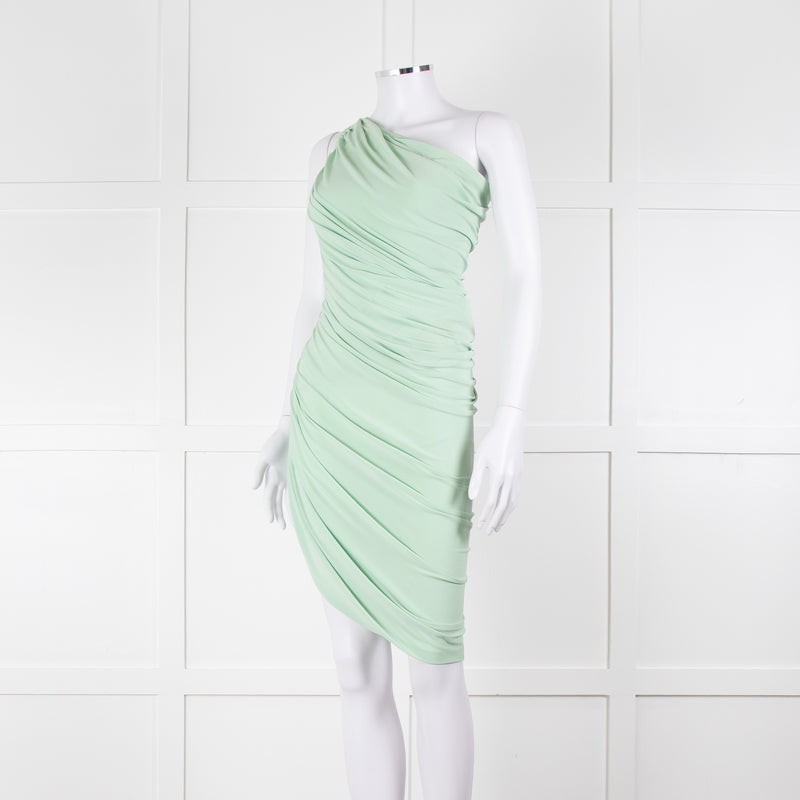 Norma Kamali Pistachio One Shoulder Ruched Dress