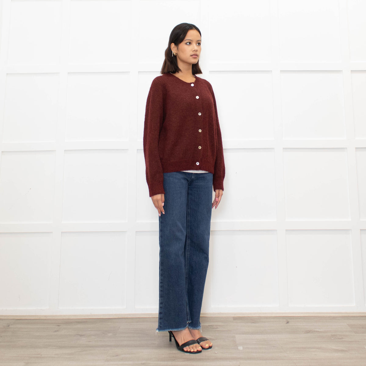Doen Burgundy Alpaca Wool Blend Cardigan
