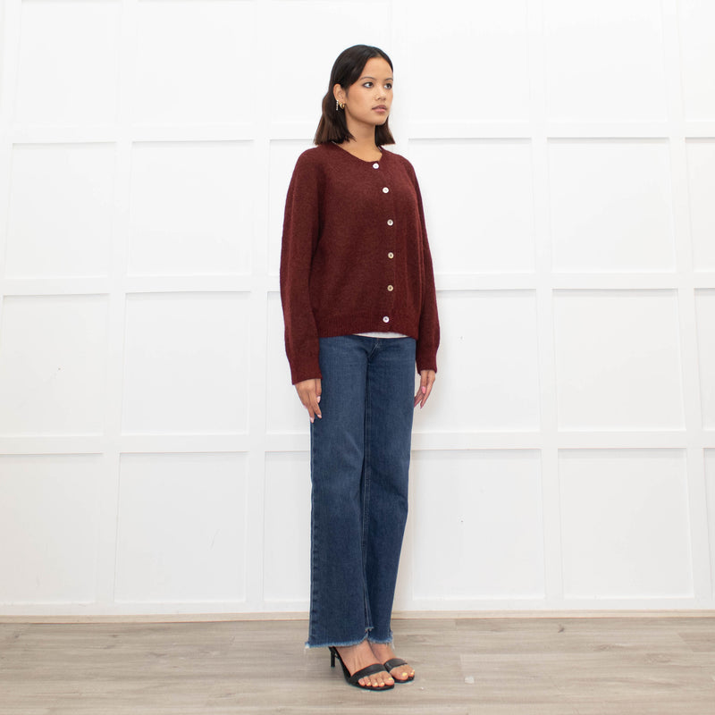 Doen Burgundy Alpaca Wool Blend Cardigan