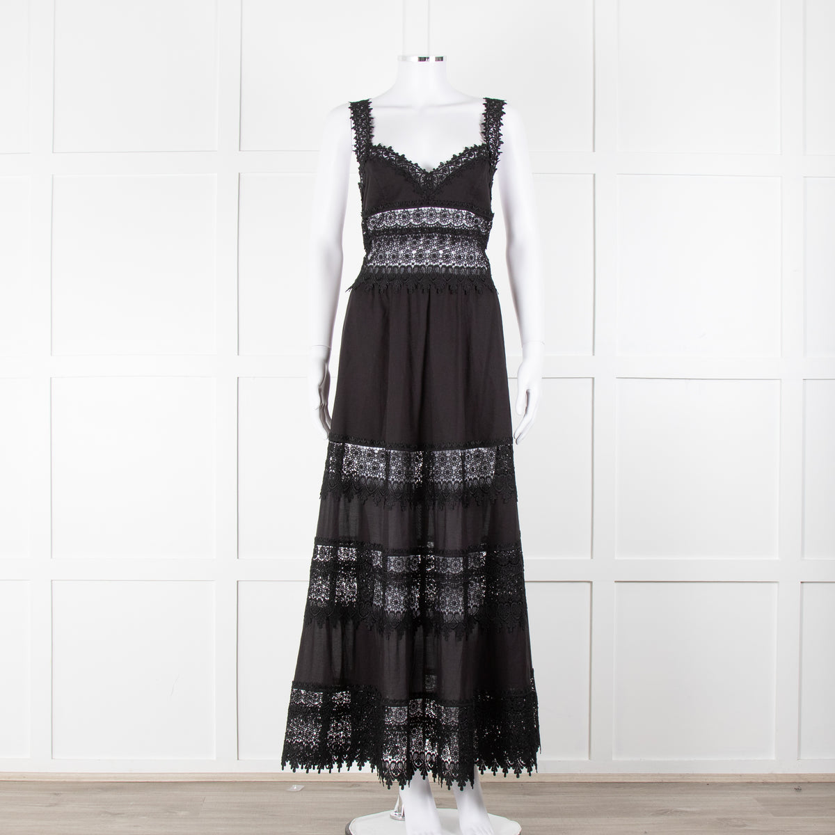 Charo Ruiz Black Lace Insert Maxi Dress
