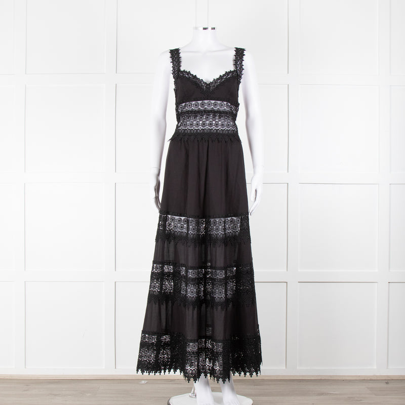 Charo Ruiz Black Lace Insert Maxi Dress