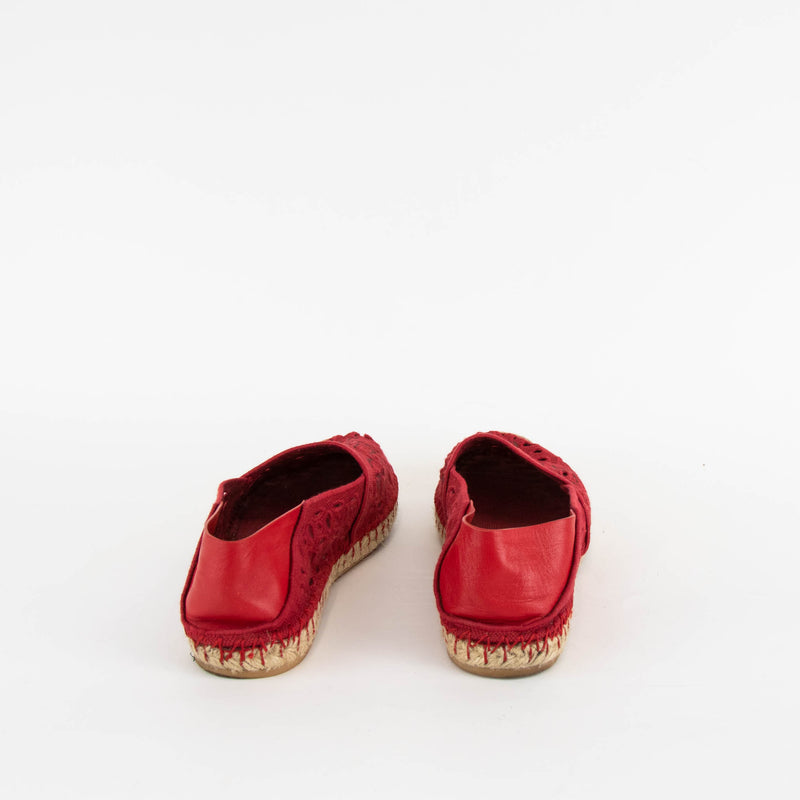 Valentino Red Cloth Broderie Anglaise Flat Espadrilles