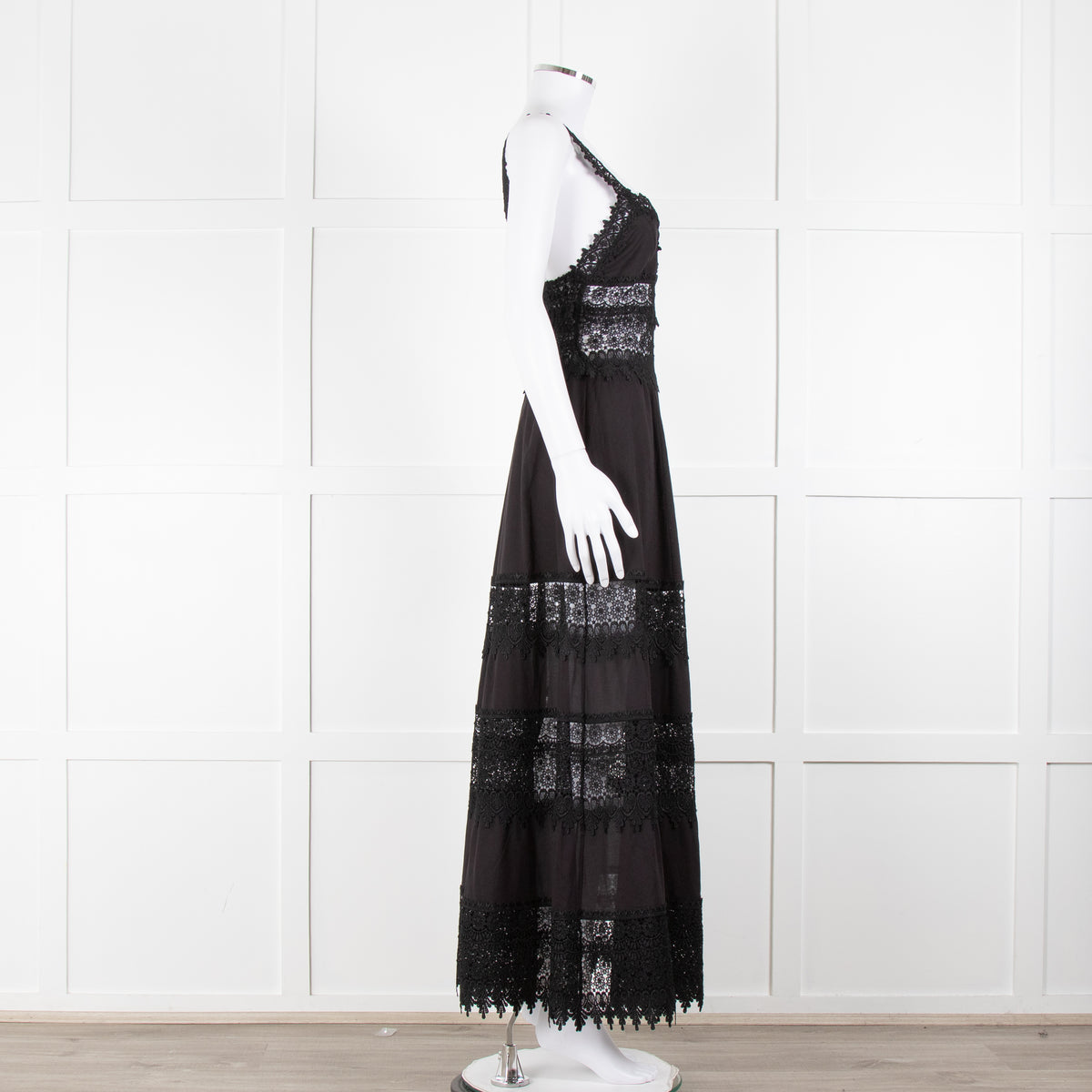 Charo Ruiz Black Lace Insert Maxi Dress