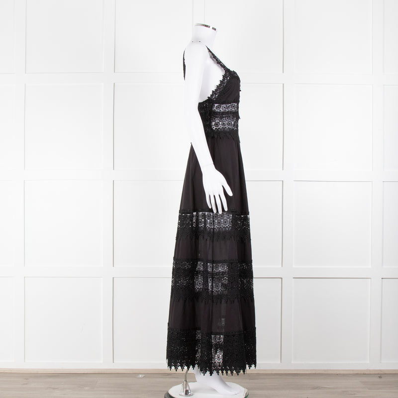 Charo Ruiz Black Lace Insert Maxi Dress