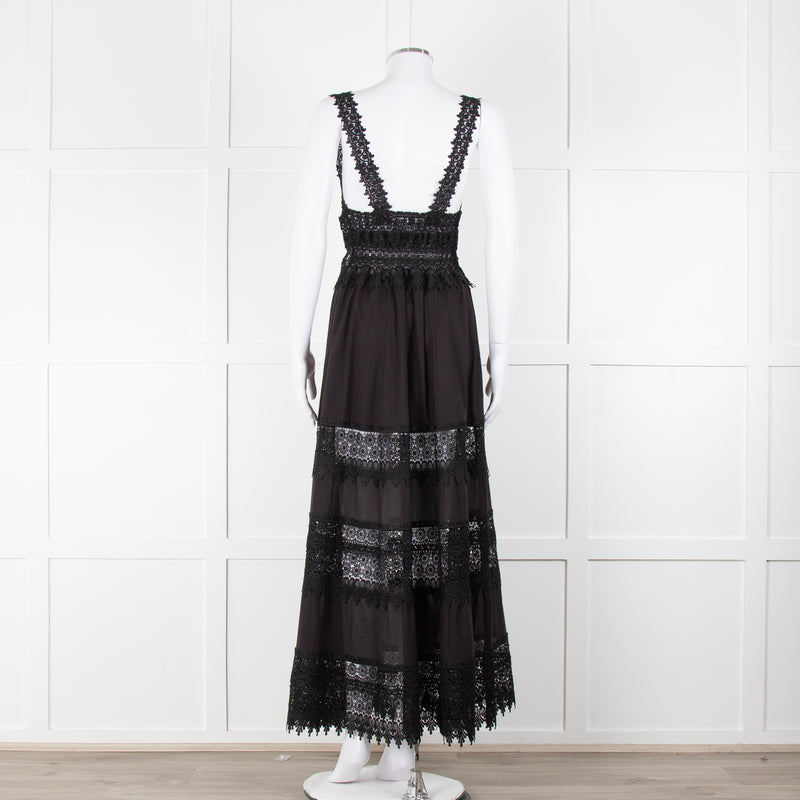 Charo Ruiz Black Lace Insert Maxi Dress