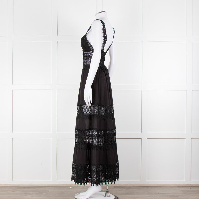 Charo Ruiz Black Lace Insert Maxi Dress
