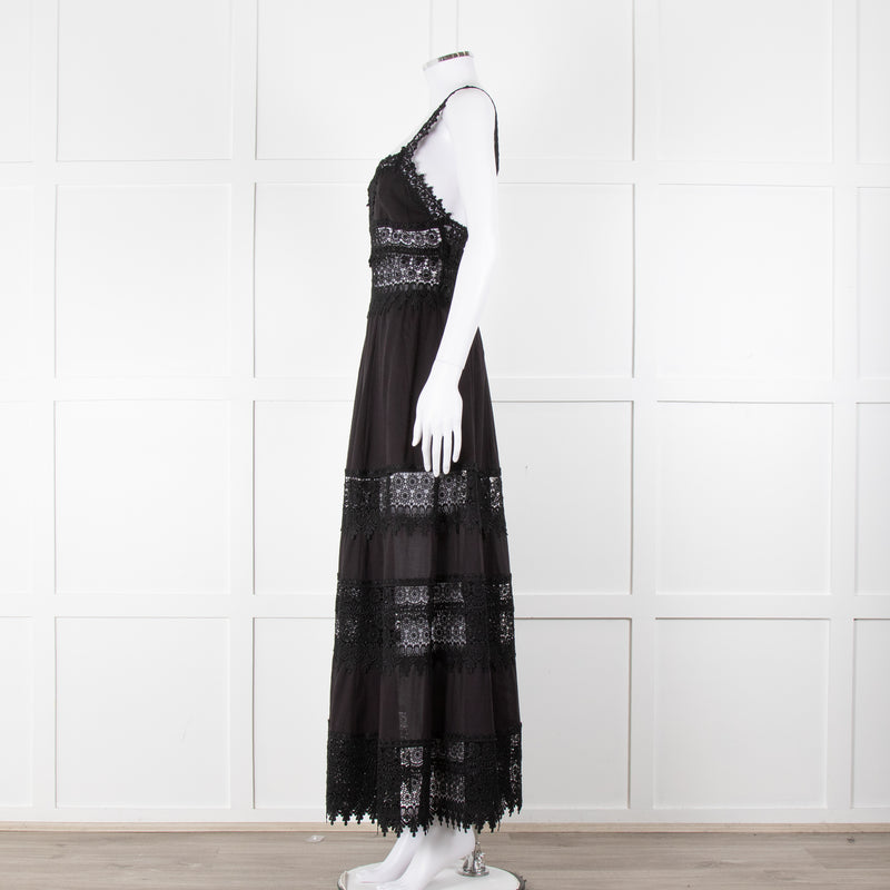 Charo Ruiz Black Lace Insert Maxi Dress
