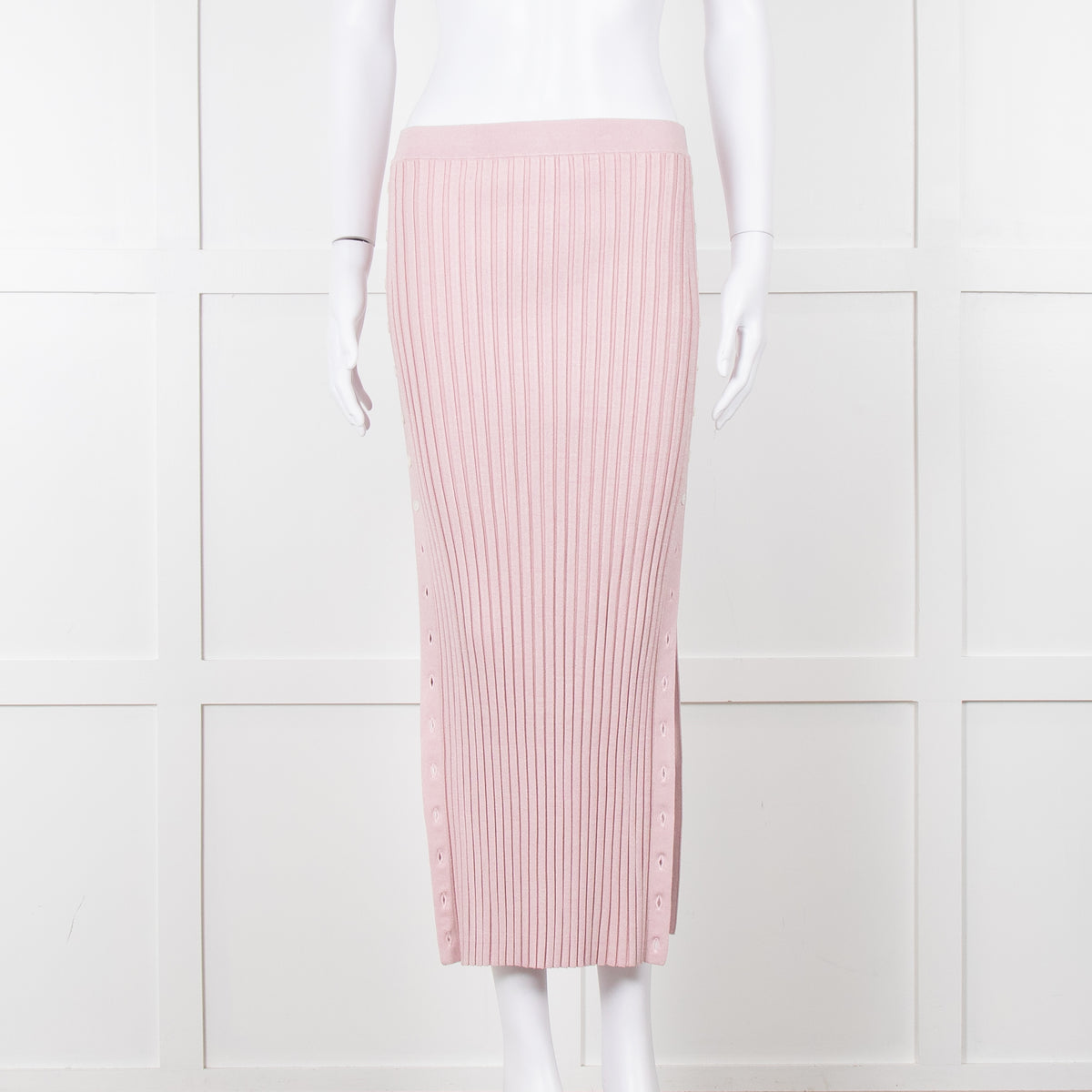 Jonathan Simkhai Pink Ribbed Button Side Midi Skirt