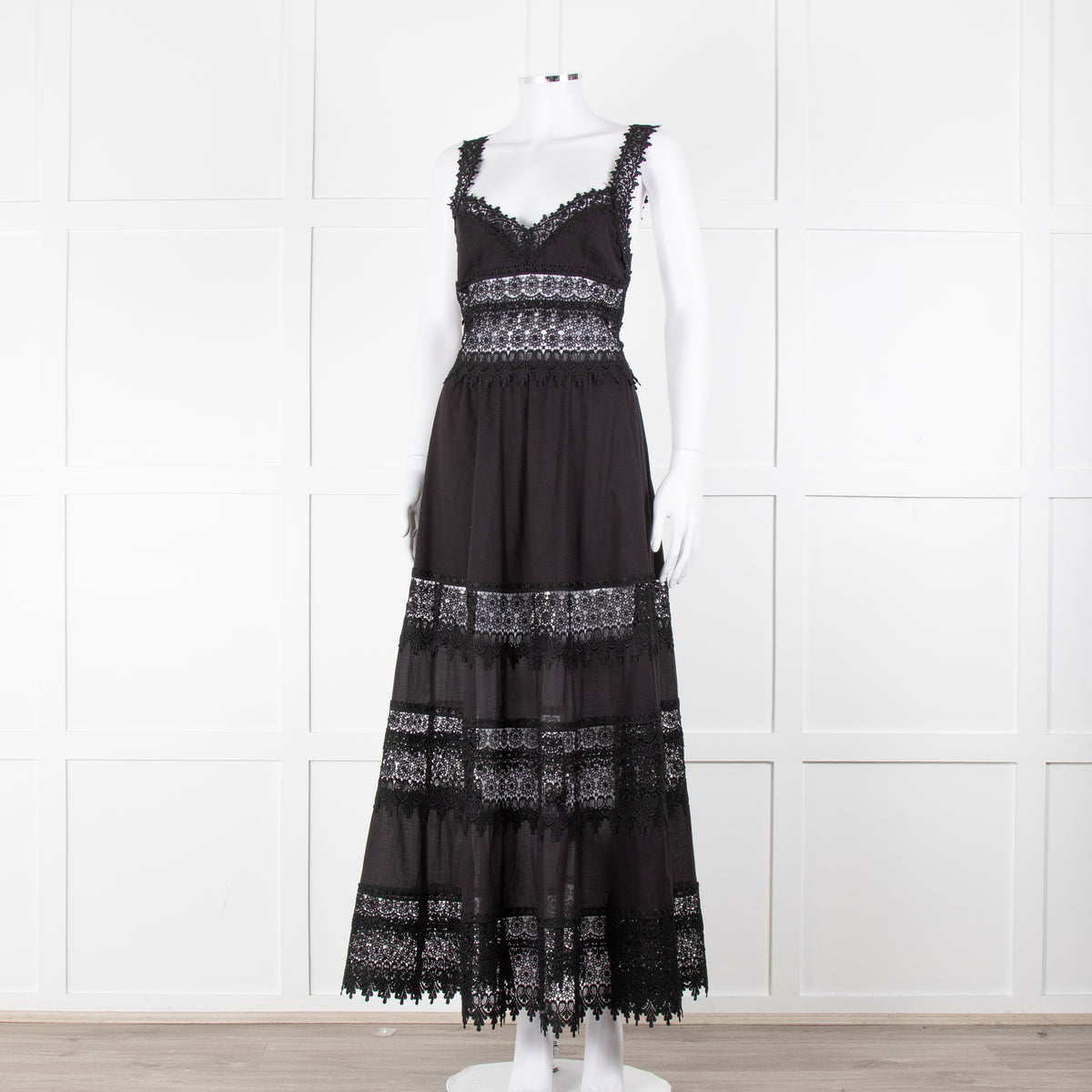Charo Ruiz Black Lace Insert Maxi Dress