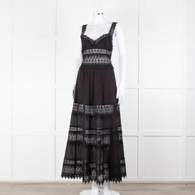 Charo Ruiz Black Lace Insert Maxi Dress