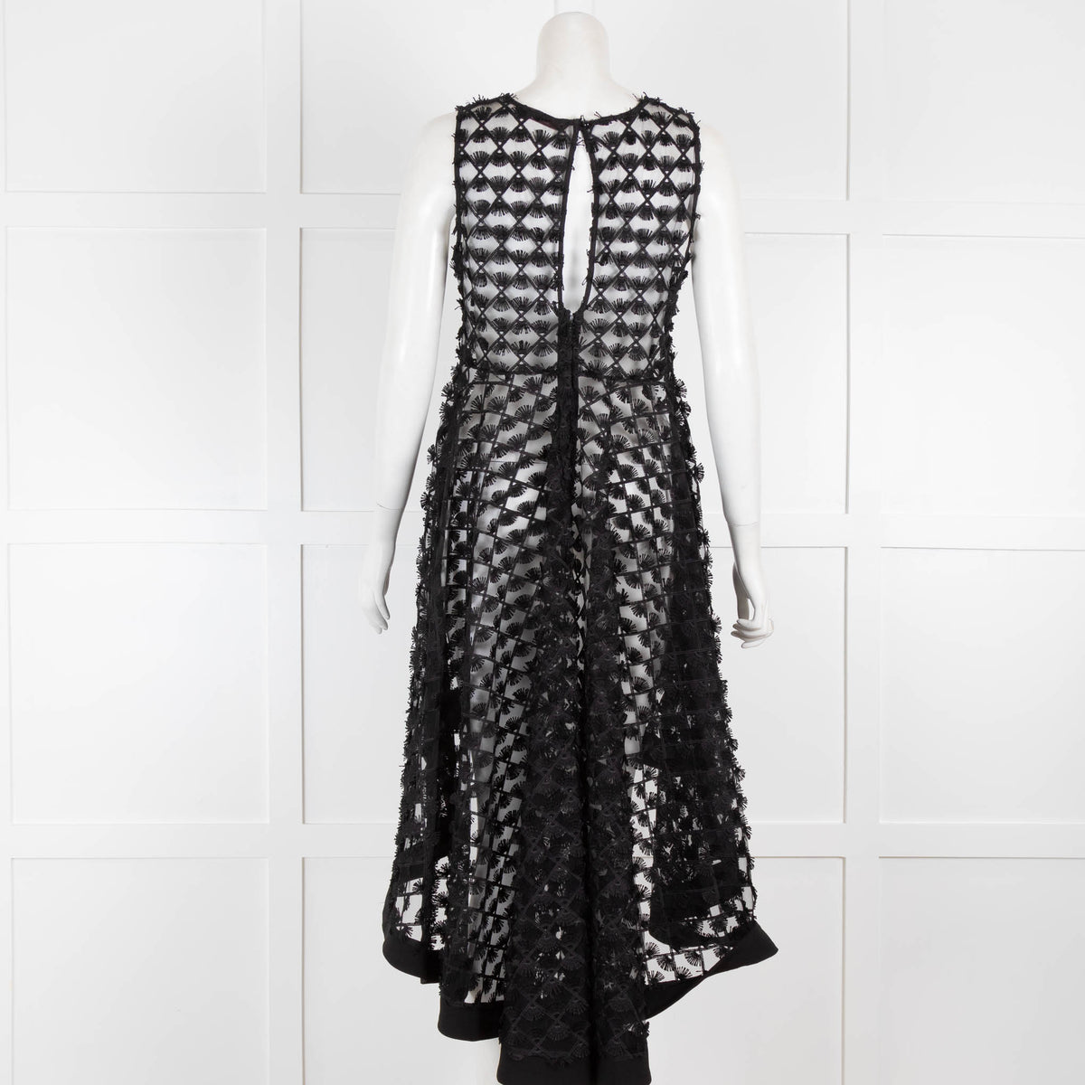 D Exterior Black Sheer Embroidered Top with Long Back Hem