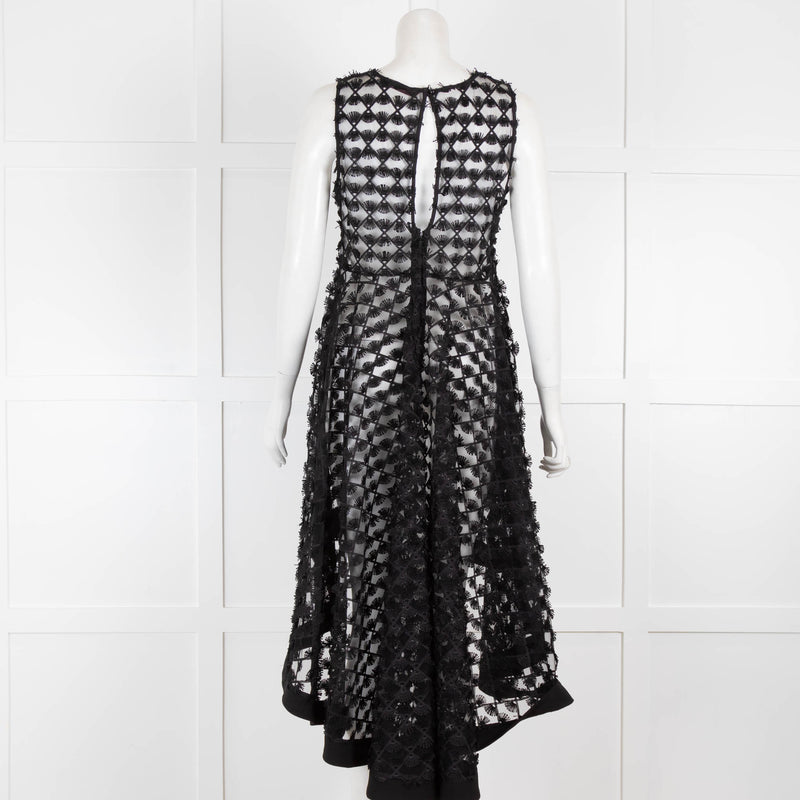 D Exterior Black Sheer Embroidered Top with Long Back Hem