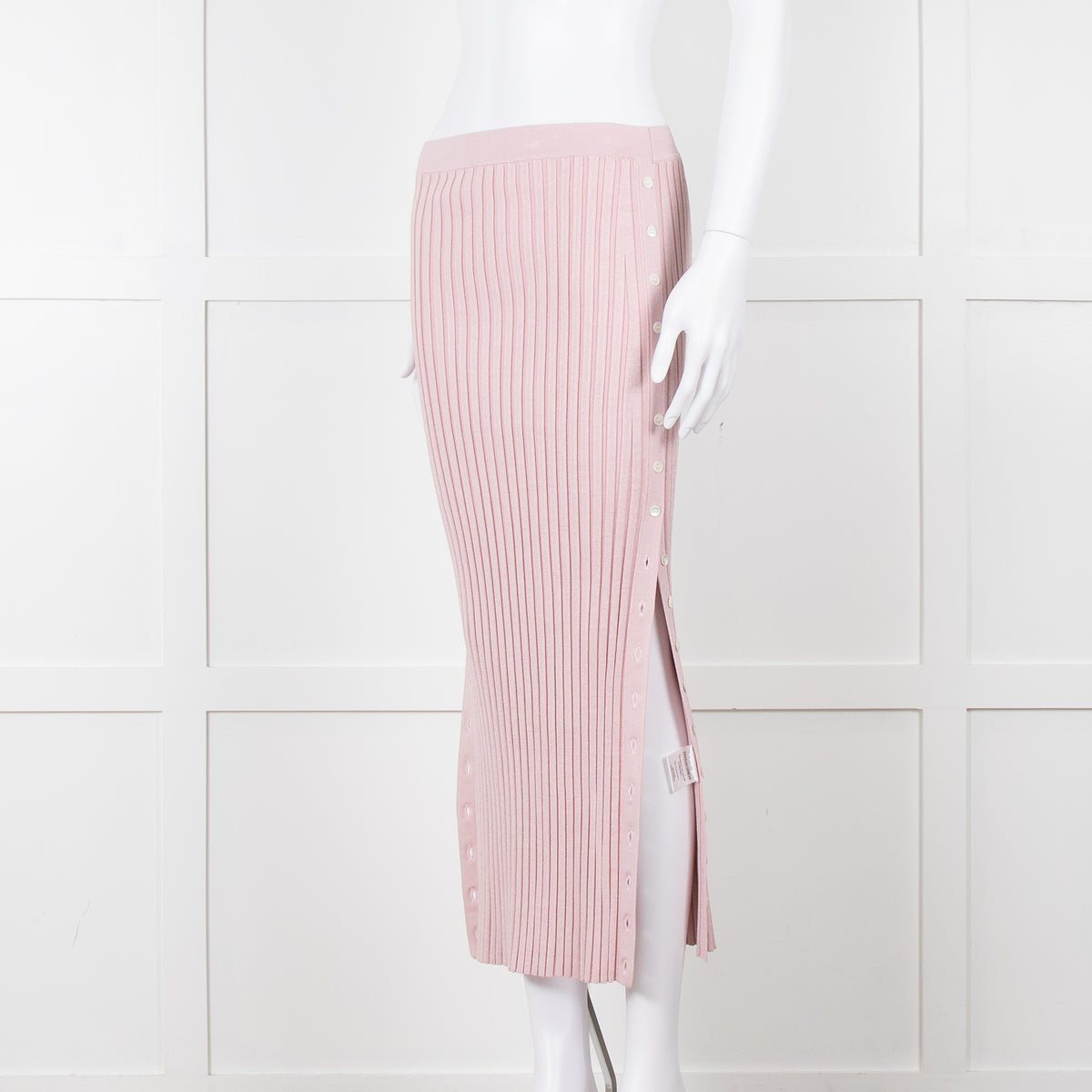 Jonathan Simkhai Pink Ribbed Button Side Midi Skirt