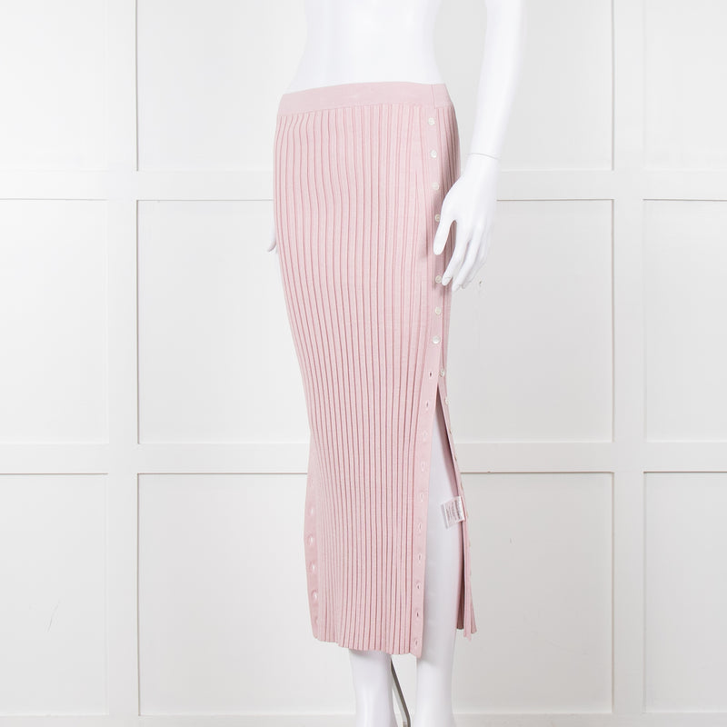 Jonathan Simkhai Pink Ribbed Button Side Midi Skirt