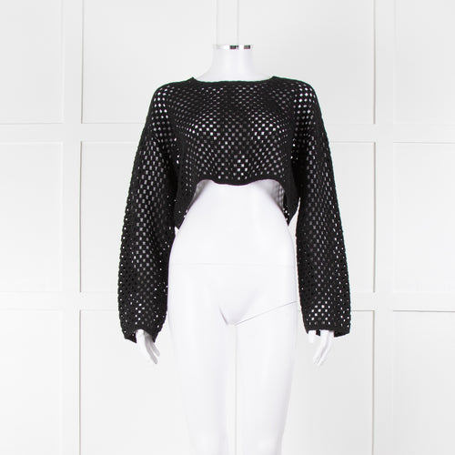 Anine Bing Black Crochet Knit Longsleeve Top