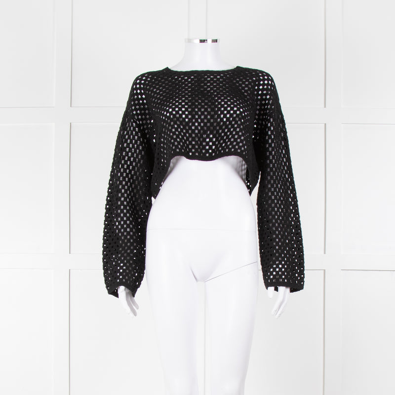 Anine Bing Black Crochet Knit Longsleeve Top