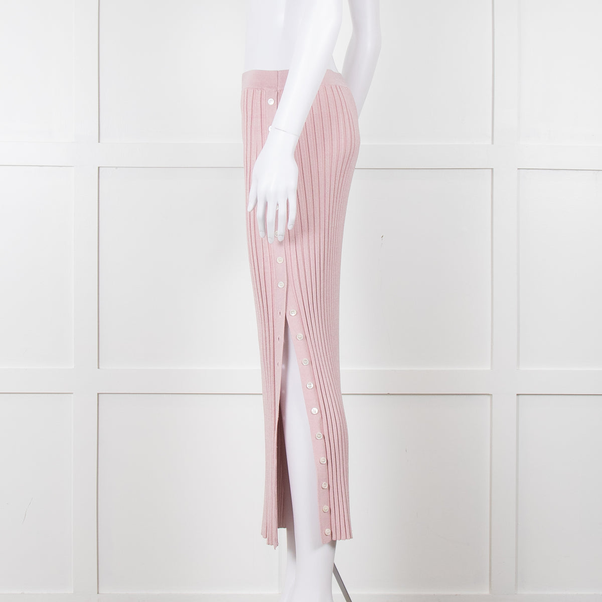 Jonathan Simkhai Pink Ribbed Button Side Midi Skirt