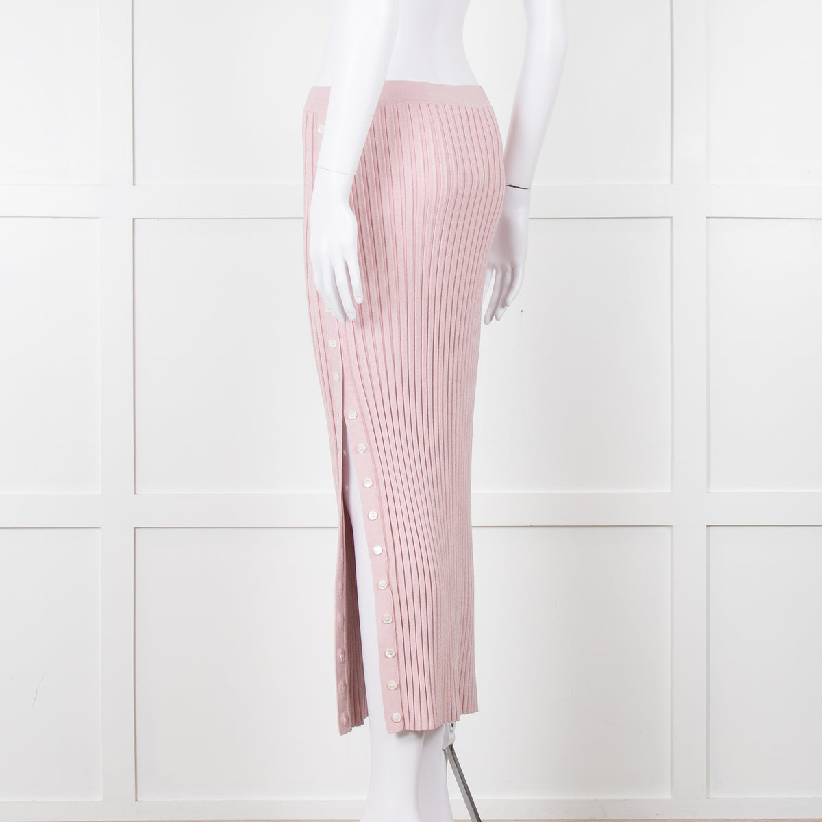 Jonathan Simkhai Pink Ribbed Button Side Midi Skirt