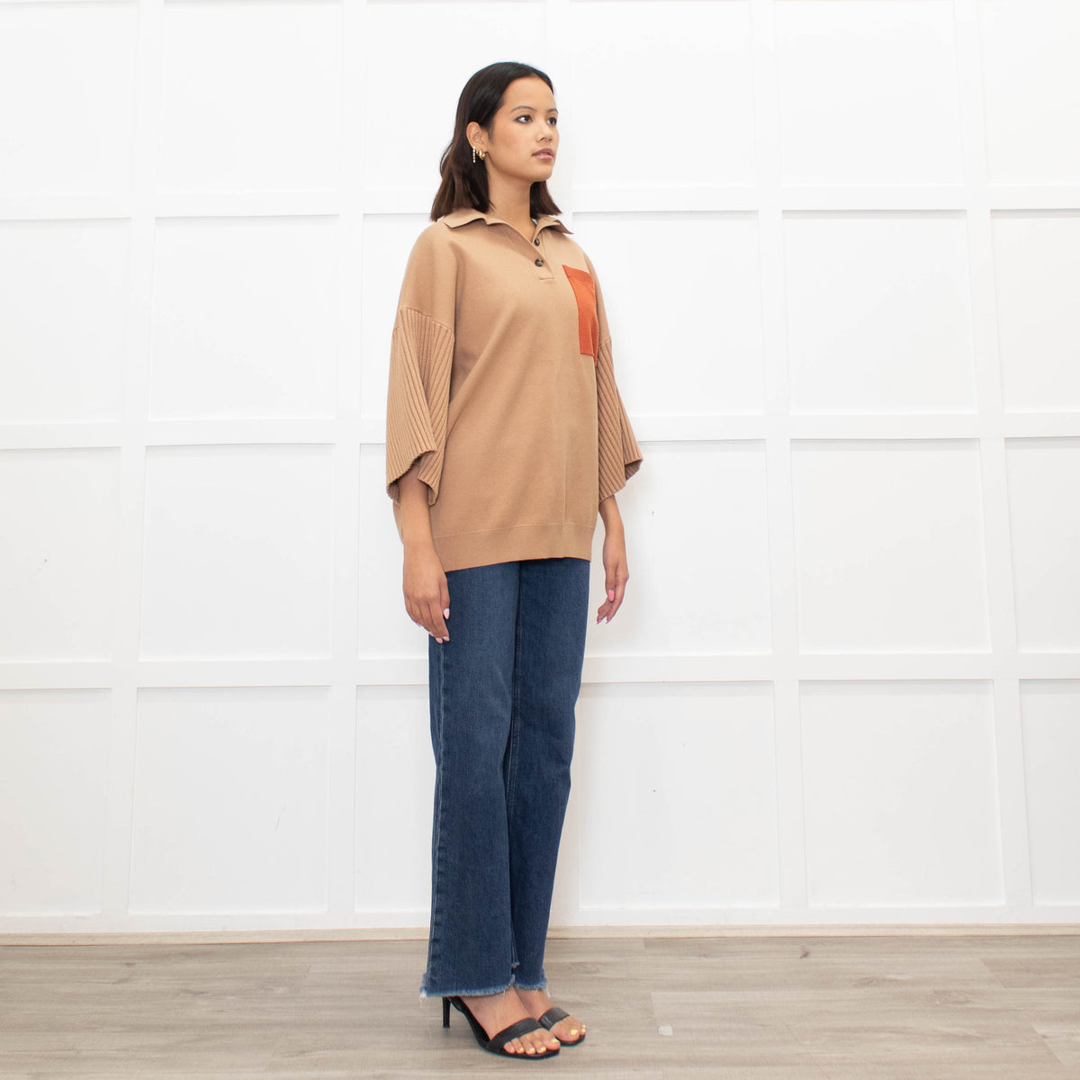 Roksanda Tan knit Orange Pocket Oversized Knit Top
