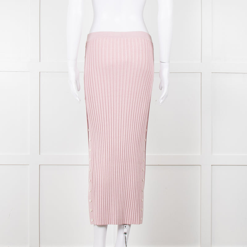 Jonathan Simkhai Pink Ribbed Button Side Midi Skirt