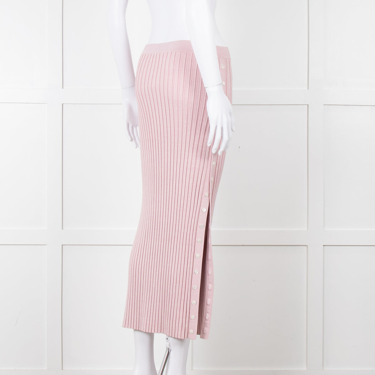 Jonathan Simkhai Pink Ribbed Button Side Midi Skirt