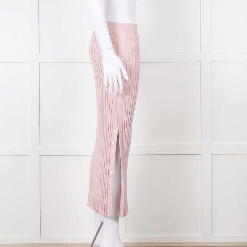 Jonathan Simkhai Pink Ribbed Button Side Midi Skirt
