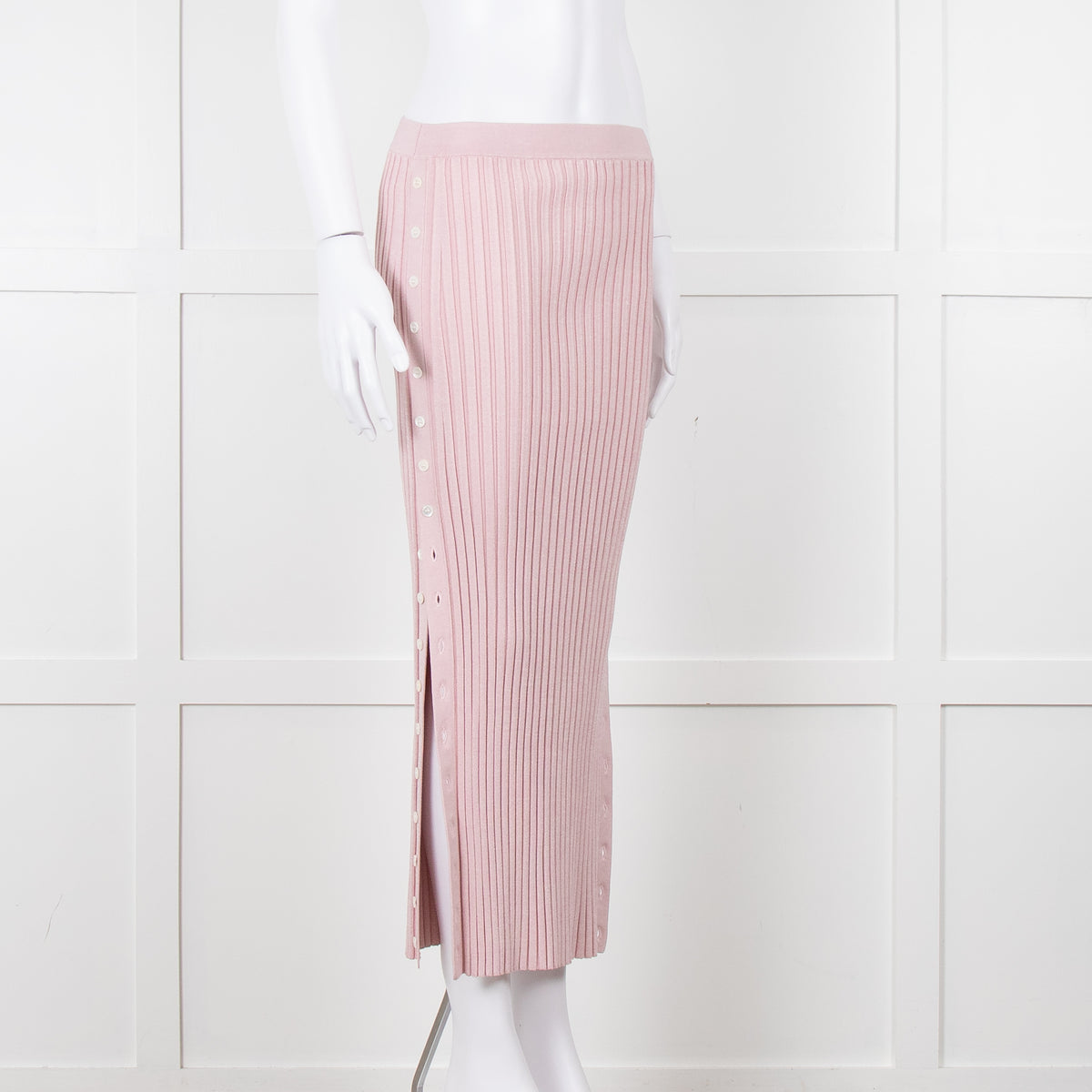 Jonathan Simkhai Pink Ribbed Button Side Midi Skirt