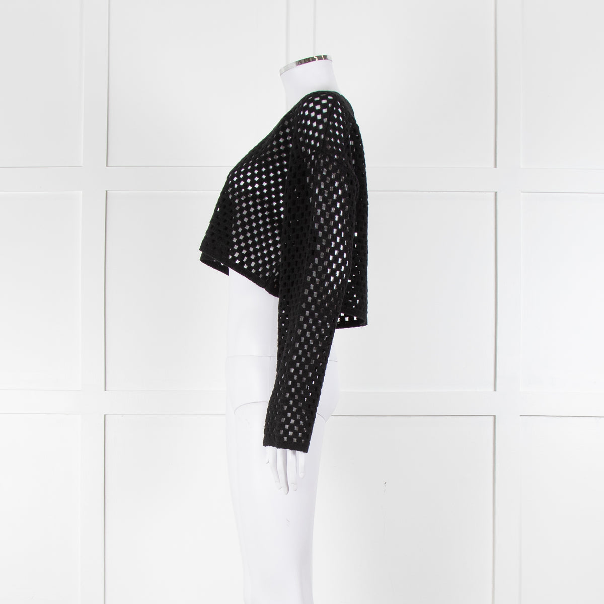 Anine Bing Black Crochet Knit Longsleeve Top