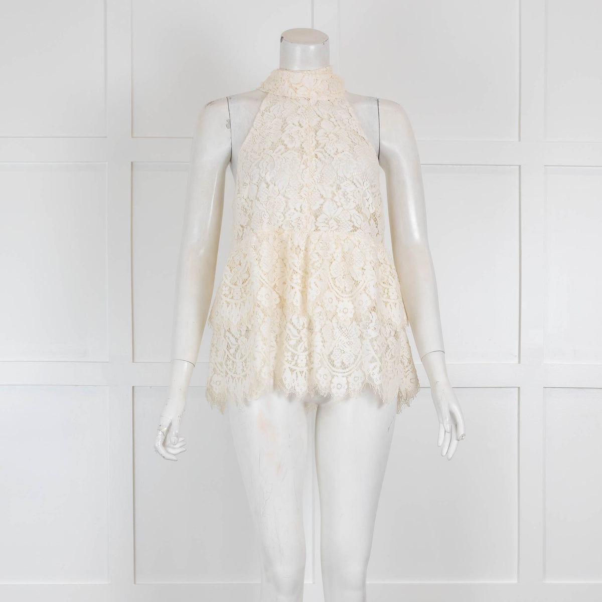 Ganni Cream Lace Halter Neck Top