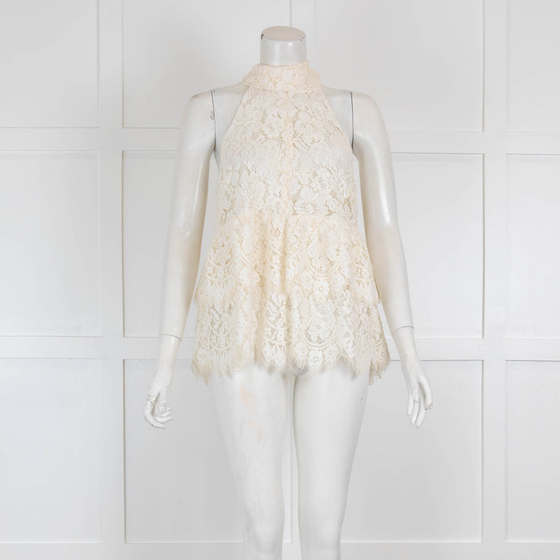 Ganni Cream Lace Halter Neck Top