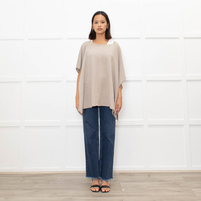 Fabiana Filippi Neutral Beige Silver Bead Trim Knitted Poncho