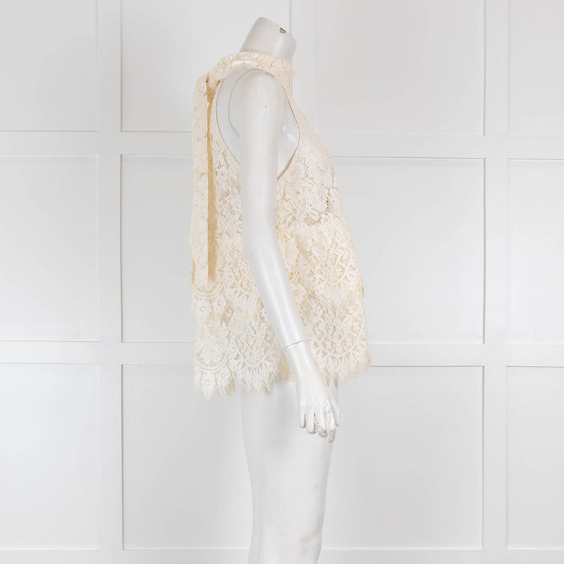 Ganni Cream Lace Halter Neck Top