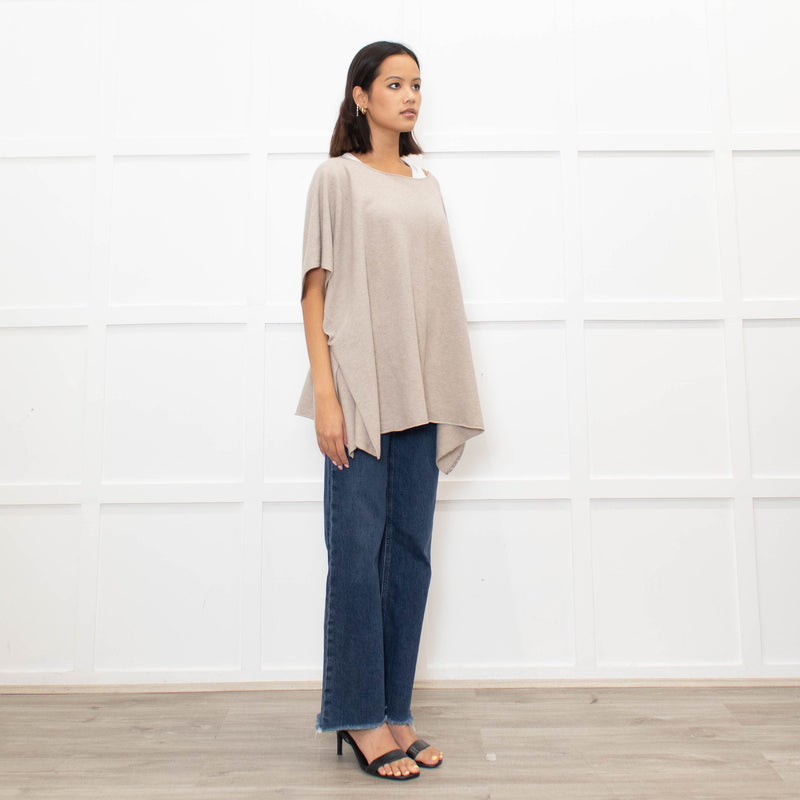 Fabiana Filippi Neutral Beige Silver Bead Trim Knitted Poncho