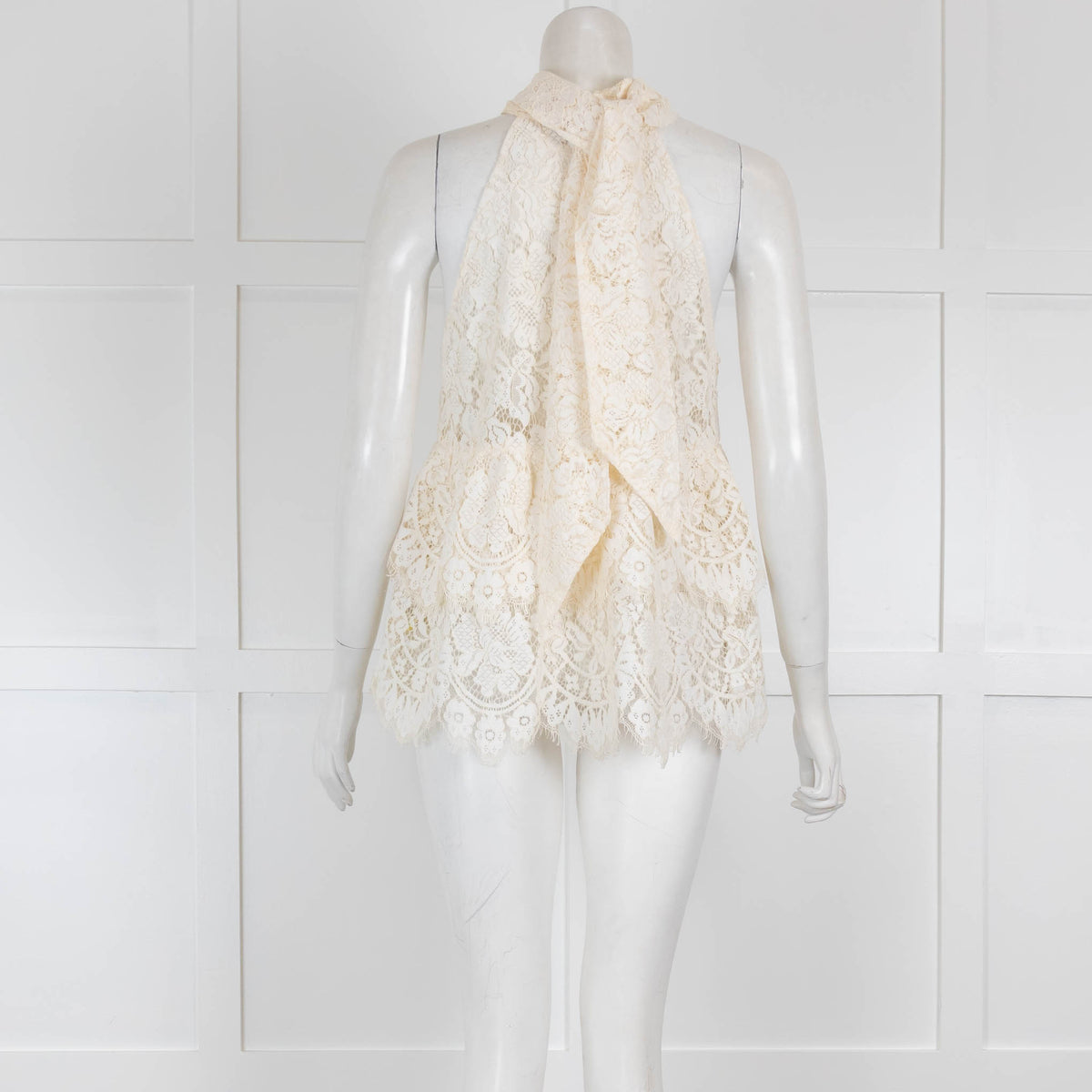 Ganni Cream Lace Halter Neck Top