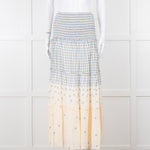 By Malina Cream Shirred Waist Skirt With Blue Flower Pattern