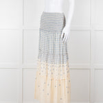 By Malina Cream Shirred Waist Skirt With Blue Flower Pattern