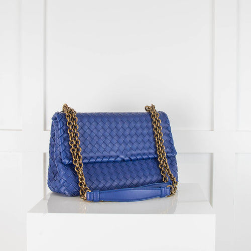 Bottega Veneta Blue Olimpia Woven Leather Shoulder Bag