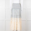 By Malina Cream Shirred Waist Skirt With Blue Flower Pattern
